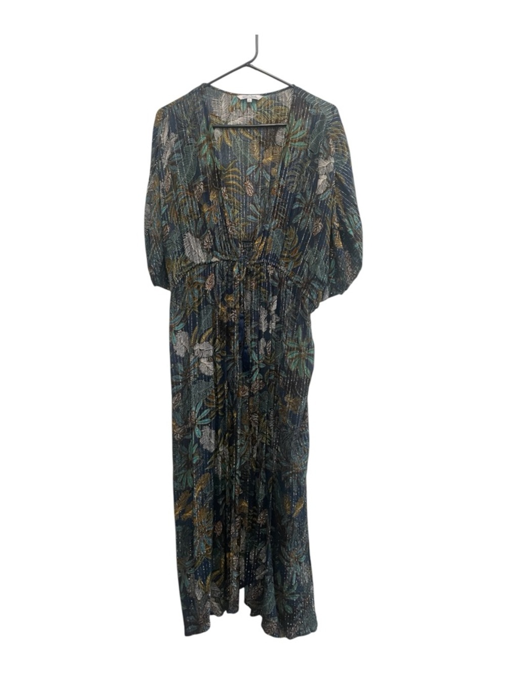 Blue Island Beach Swimsuit Cover-Up Maxi Tie Waist Beach Tropical Resortwear L